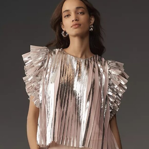 Anthropologie Tops - NWOT By Anthropologie Flutter-Sleeve Foil Pleated Top